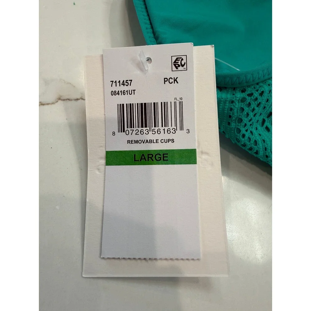Becca Colorplay Lace Overlay One-Piece Swimsuit Teal Green High Neck‎ New
